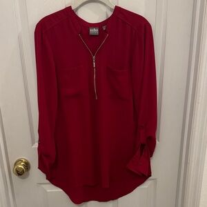 Soho Apparel Women's Crimson Blouse with Zip Detail